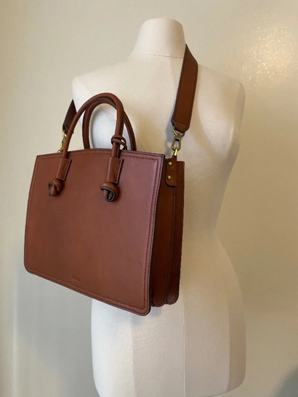 Fossil Brown Leather Tote with Gold Hardware--Never used but older Fossil Produc